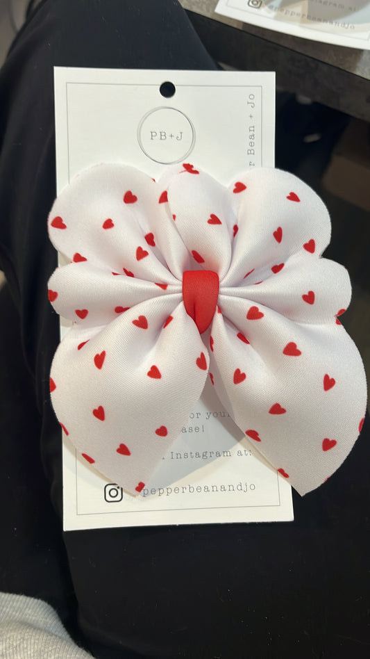 White w/ Red Hearts Neoprene Bow