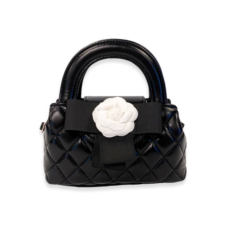 Doe a Dear Floral Applique Quilted Bag in Black