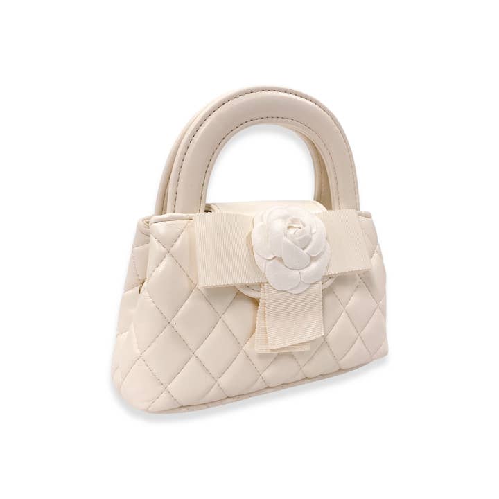 Doe a Dear Floral Applique Quilted Bag in Ivory