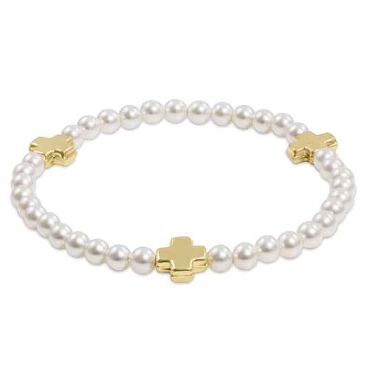 SIGNATURE CROSS 4MM PEARL BRACELET - GOLD