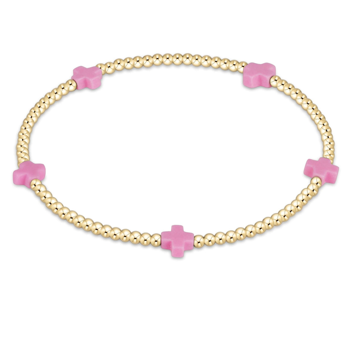 eGirl Small Signature Cross 2mm gold bracelet in Bright Pink