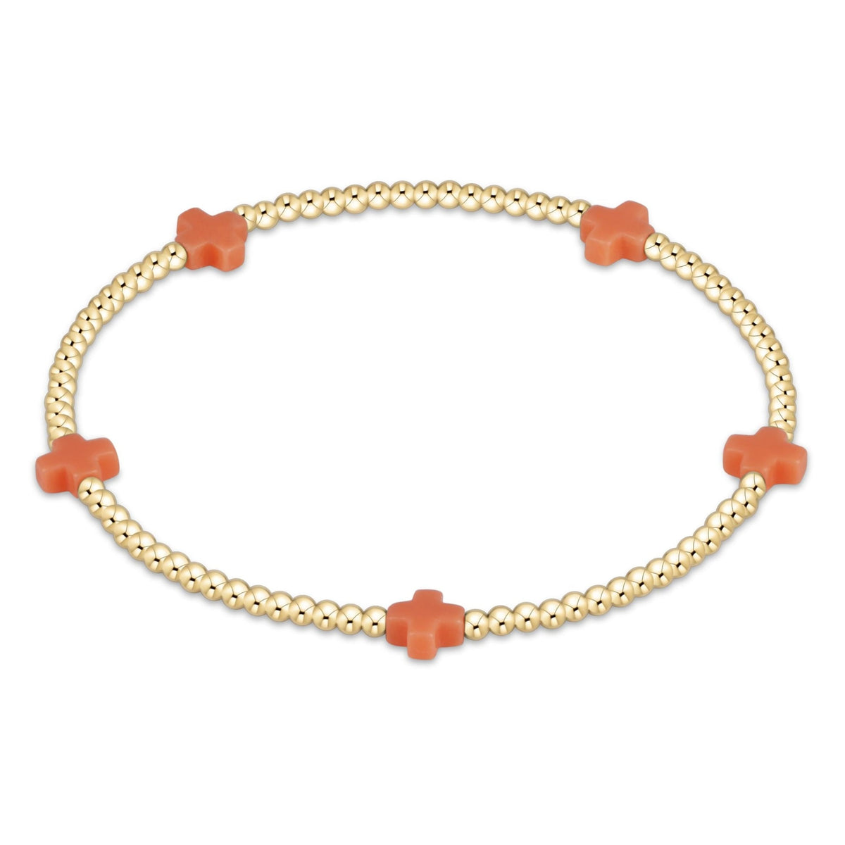 eGirl Small Signature Cross 2mm gold bracelet in Coral