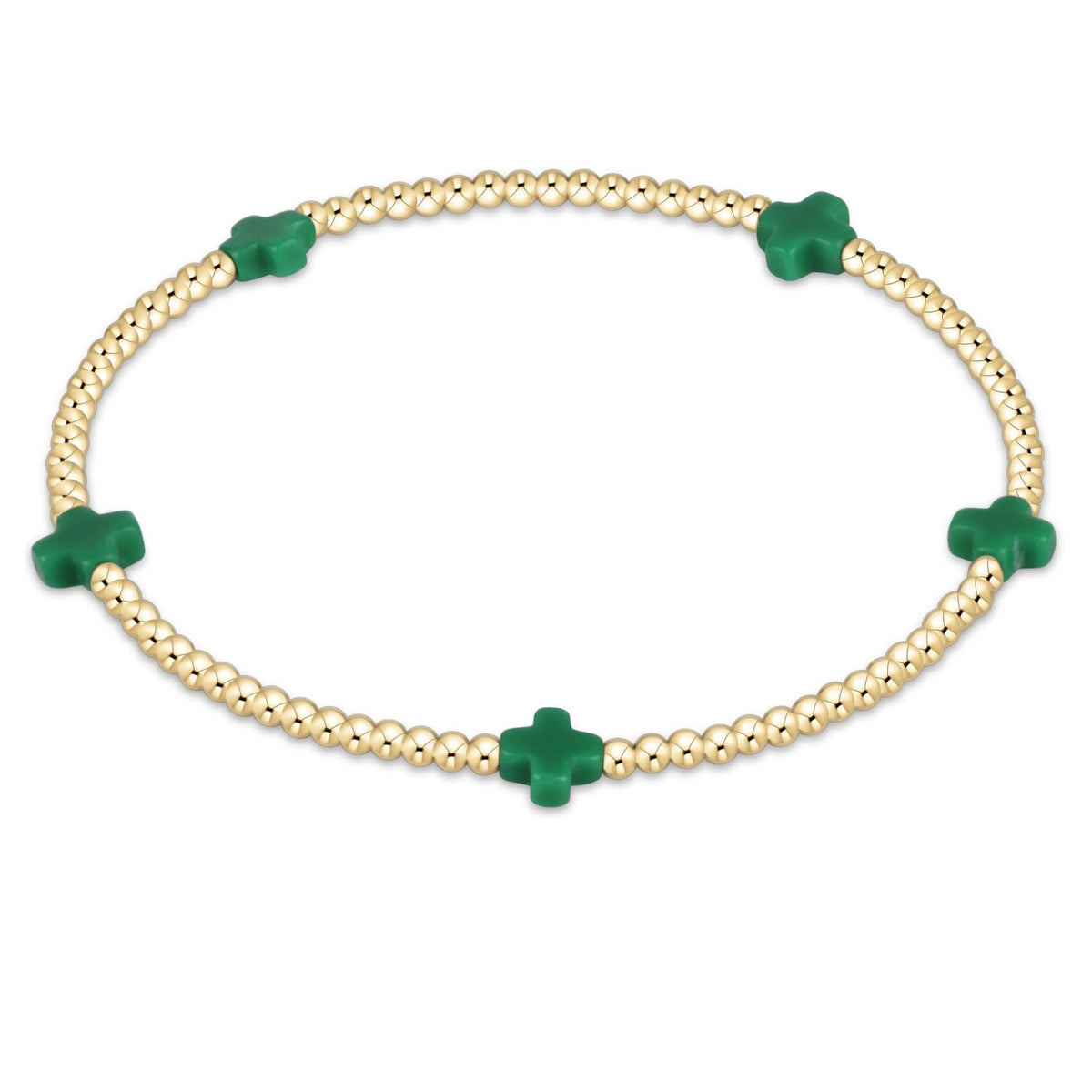 eGirl Small Signature Cross 2mm gold bracelet in Emerald