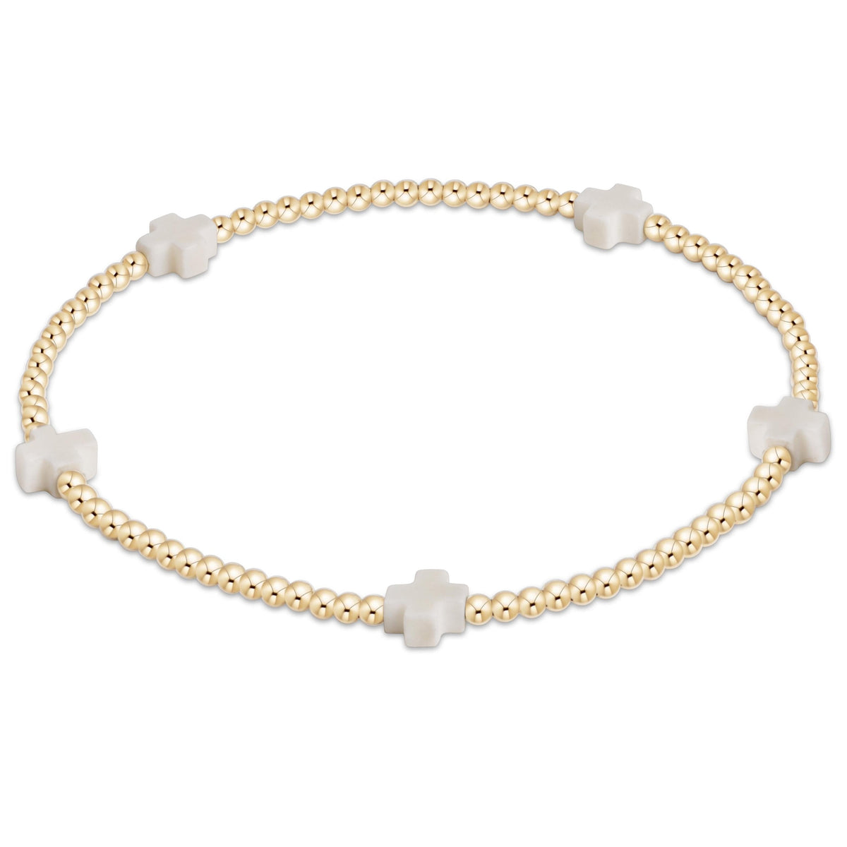 eGirl Small Signature Cross 2mm gold bracelet in Off-White