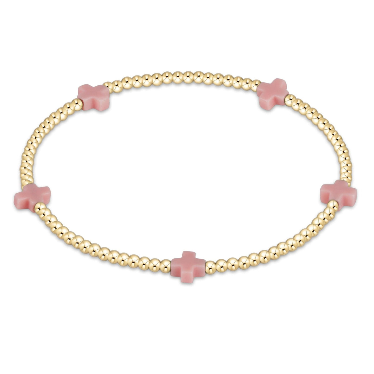 eGirl Small Signature Cross 2mm gold bracelet in Pink