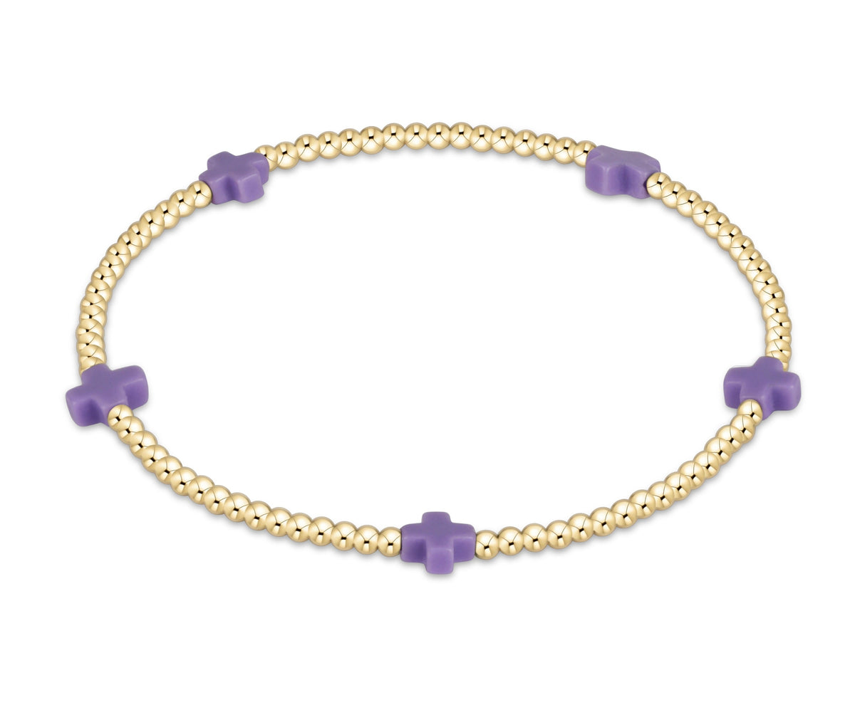 eGirl Small Signature Cross 2mm gold bracelet in Purple