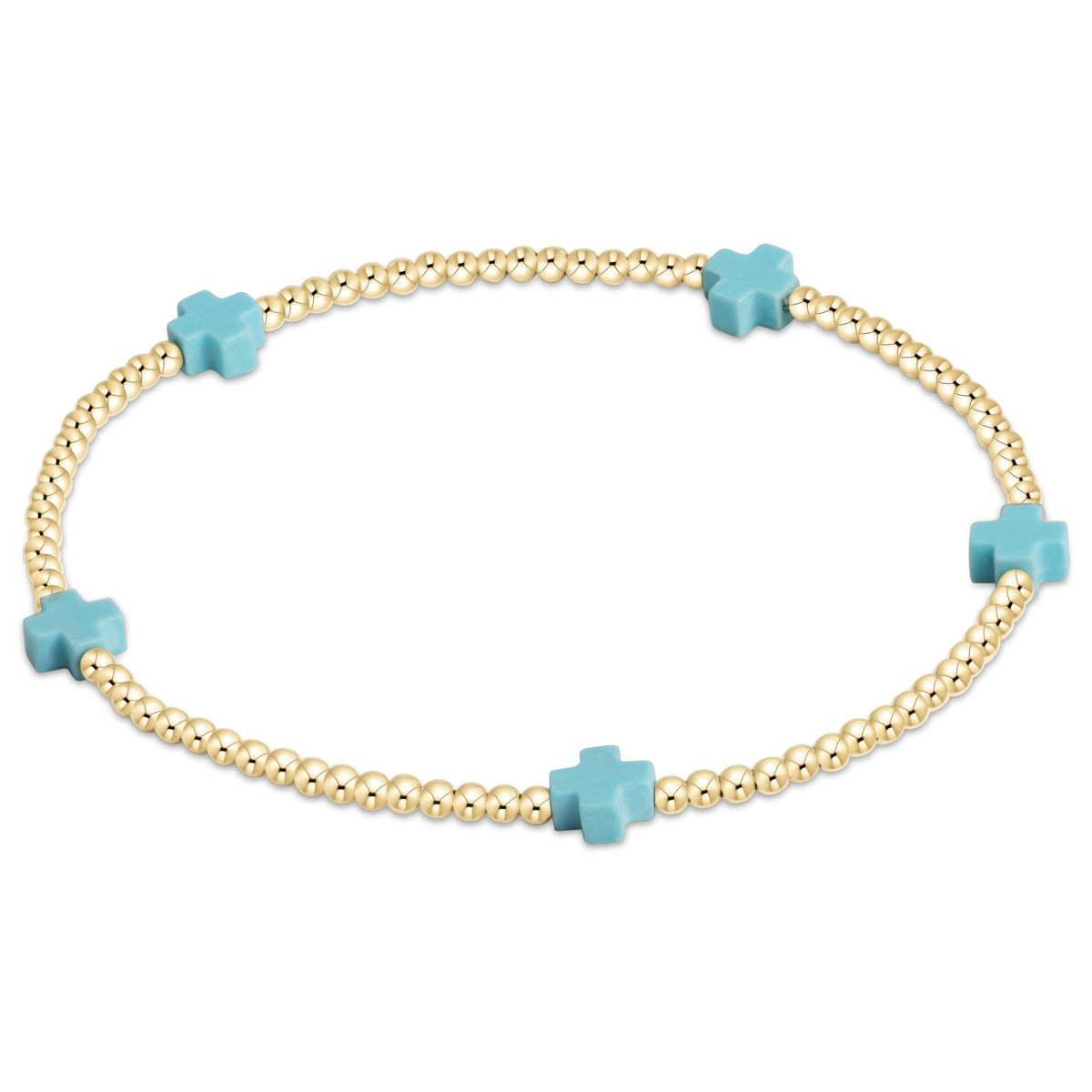 eGirl Small Signature Cross 2mm gold bracelet in Turquoise
