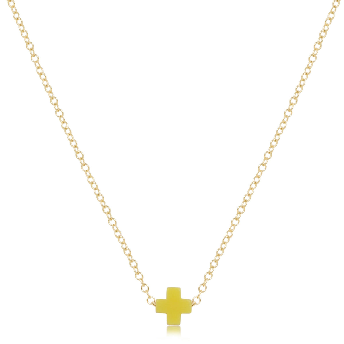 eGirl Small Signature Cross necklace in Canary on a 14-inch gold-filled chain