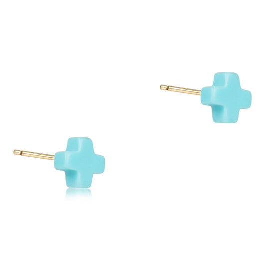 SIGNATURE CROSS SMALL STUD - Turquoise