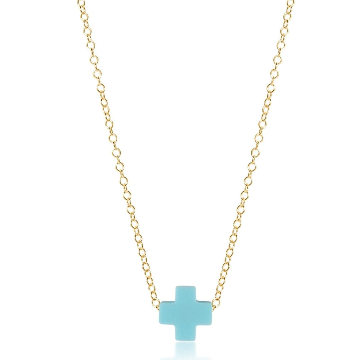 Egirl 14" Necklace Gold, Signature Cross, Turquoise