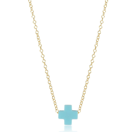 Egirl 14" Necklace Gold, Signature Cross, Turquoise