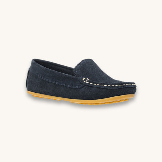 Elephantito Antton Driver Moccasin in Blue Suede, style MOC30