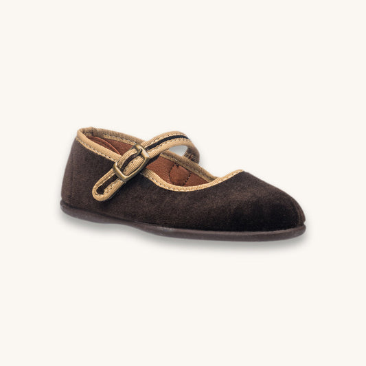 Elephantito Isa Velvet Mary Jane in Brown, style 98-Vel Heb