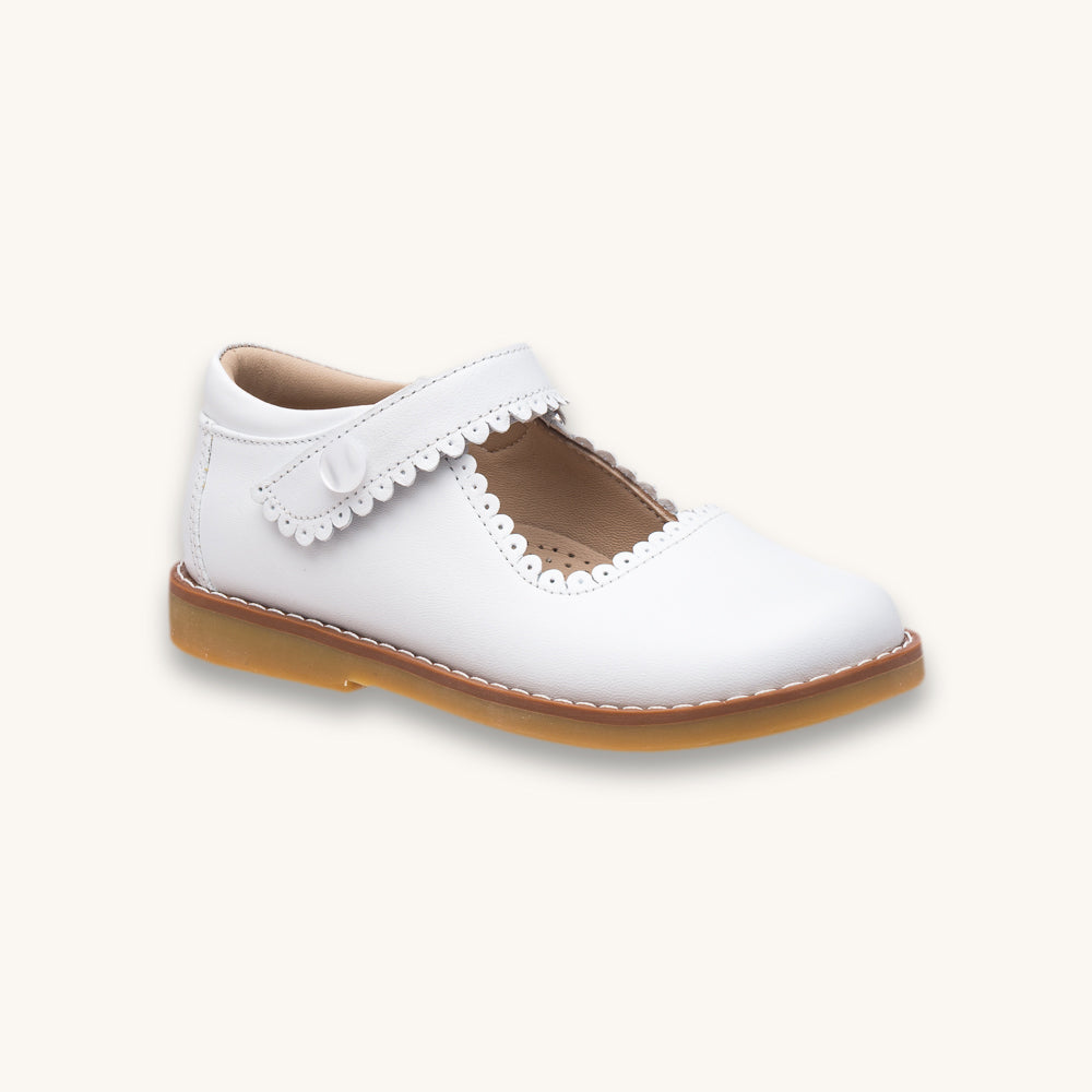 Elephantito Mary Jane in White Leather, style 3016