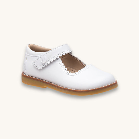 Elephantito Mary Jane in White Leather, style 3016