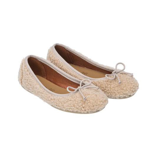 Elephantito Shearling Ballerina Flat in Beige, style 97-040007