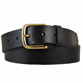 Leather Flat Strap Belt Silver Buckle