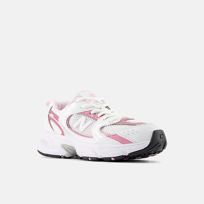 New Balance 530 Big Kids, White Pink, GR530RK, front three-quarter