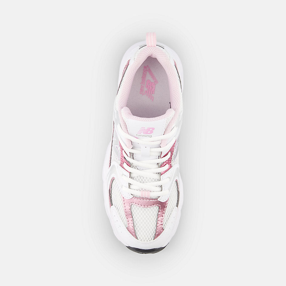 New Balance 530 Big Kids, White Pink, GR530RK, top