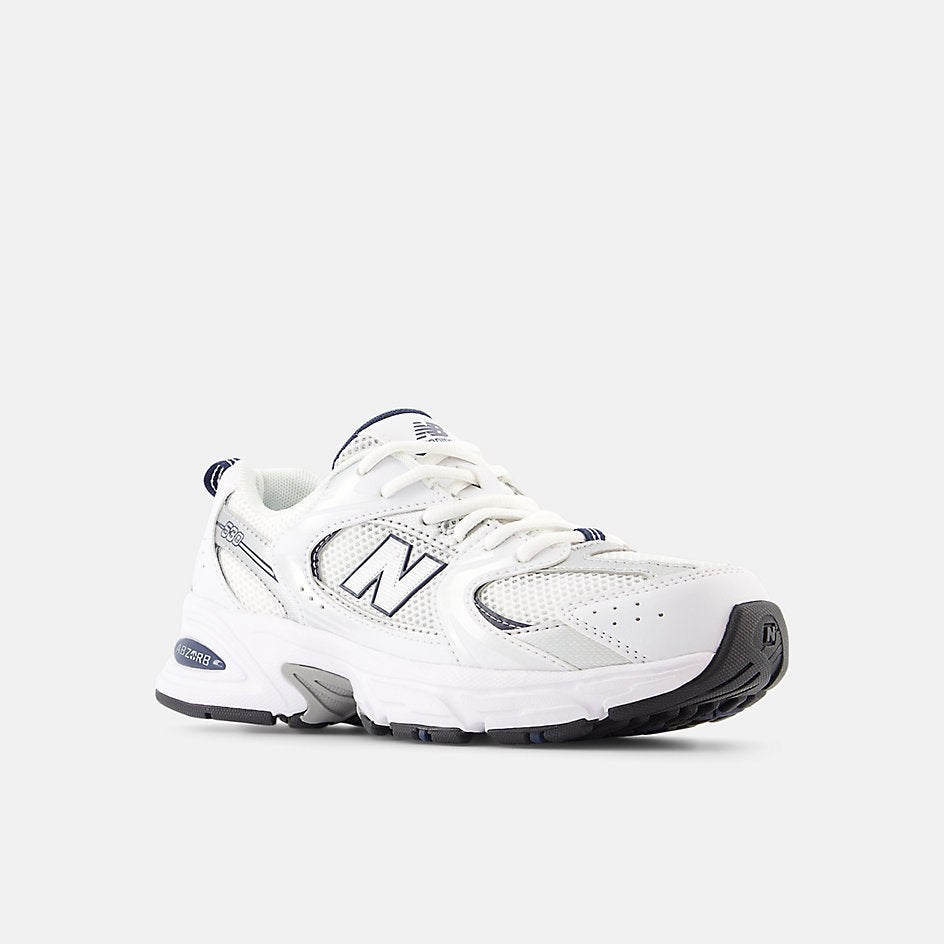 New Balance 530 Big Kids, White/Blue, GR530SB1, front three-quarter