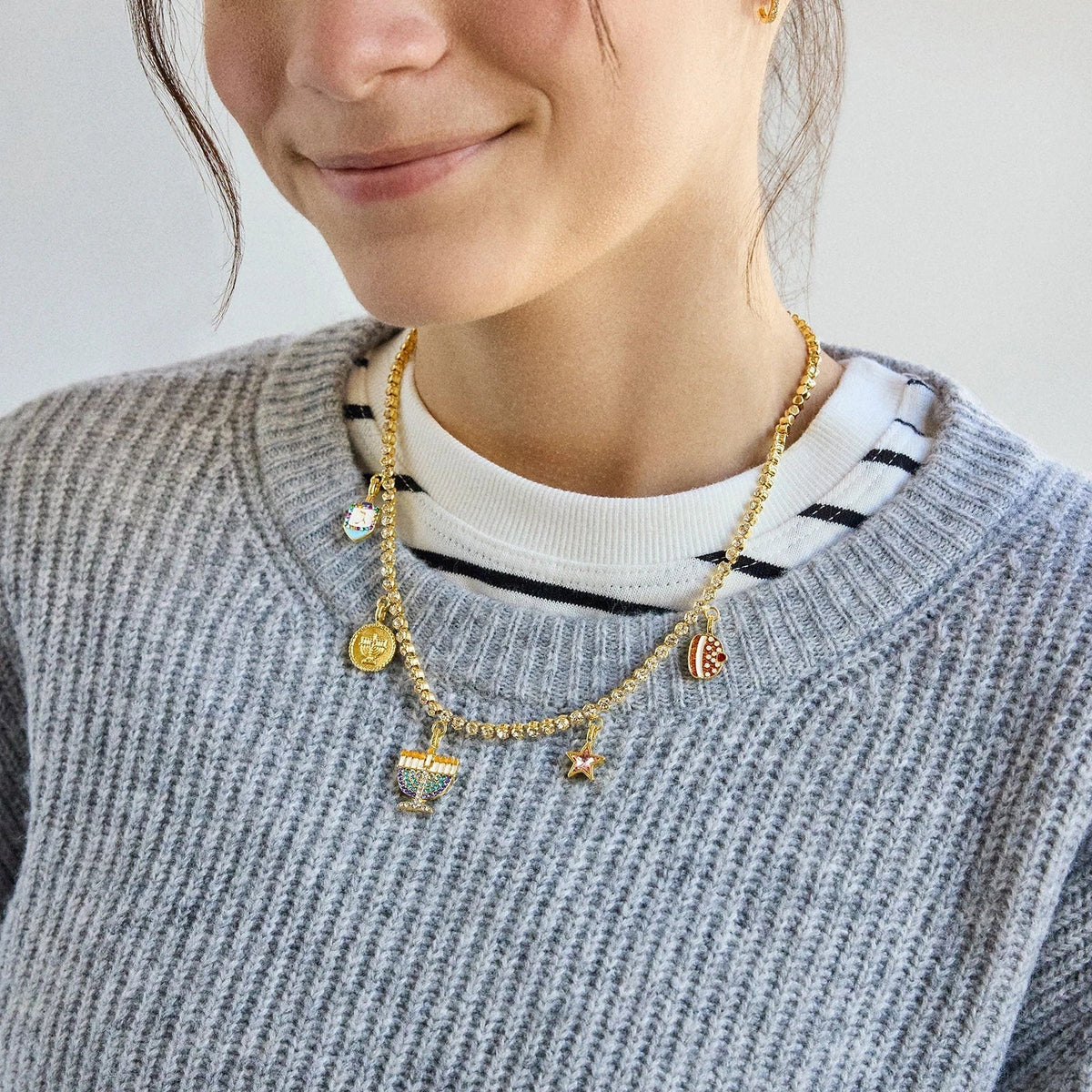 Happy Hanukkah Kids Charm Necklace - worn view