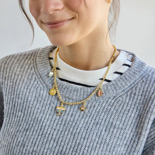 Happy Hanukkah Kids Charm Necklace - worn view