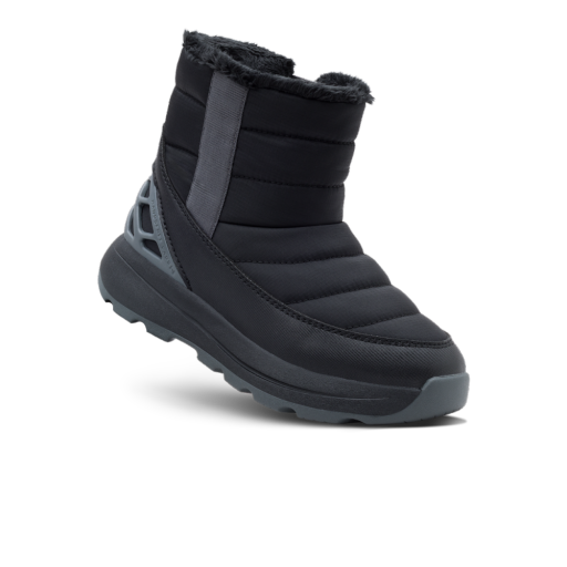 Kizik Little Juno 2 boot — Black/Robust Gray, angled view