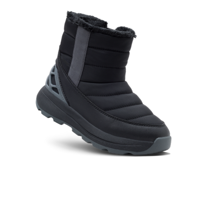 Kizik Little Juno 2 boot — Black/Robust Gray, angled view