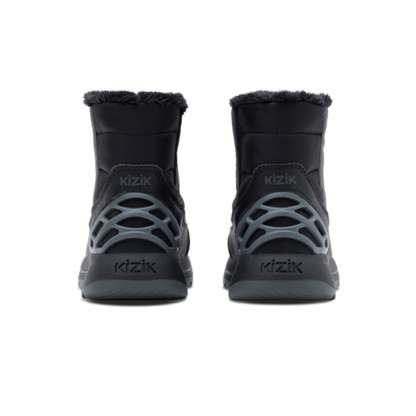 Kizik Little Juno 2 boot — Black/Robust Gray, back view