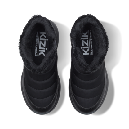 Kizik Little Juno 2 boot — Black/Robust Gray, top view
