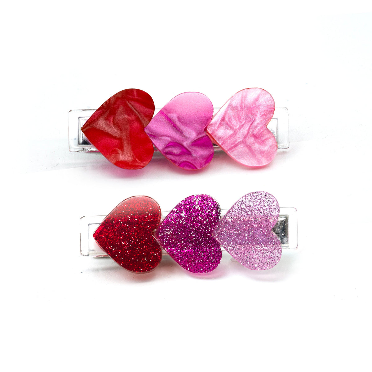 Lilies & Roses Hearts Glitter Pearlized Red Shades Hair Clips