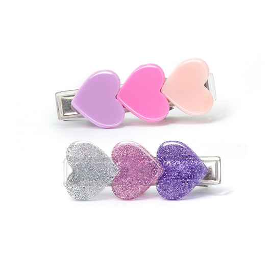 Lilies & Roses Hearts Pink Purple Shades Hair Clips