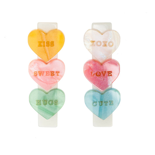 Lilies & Roses Candy Hearts Pastel Shades Hair Clips
