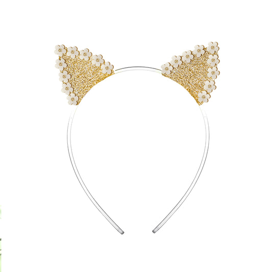 Lilies & Roses Daisy Cat Ears Glitter Gold Headband