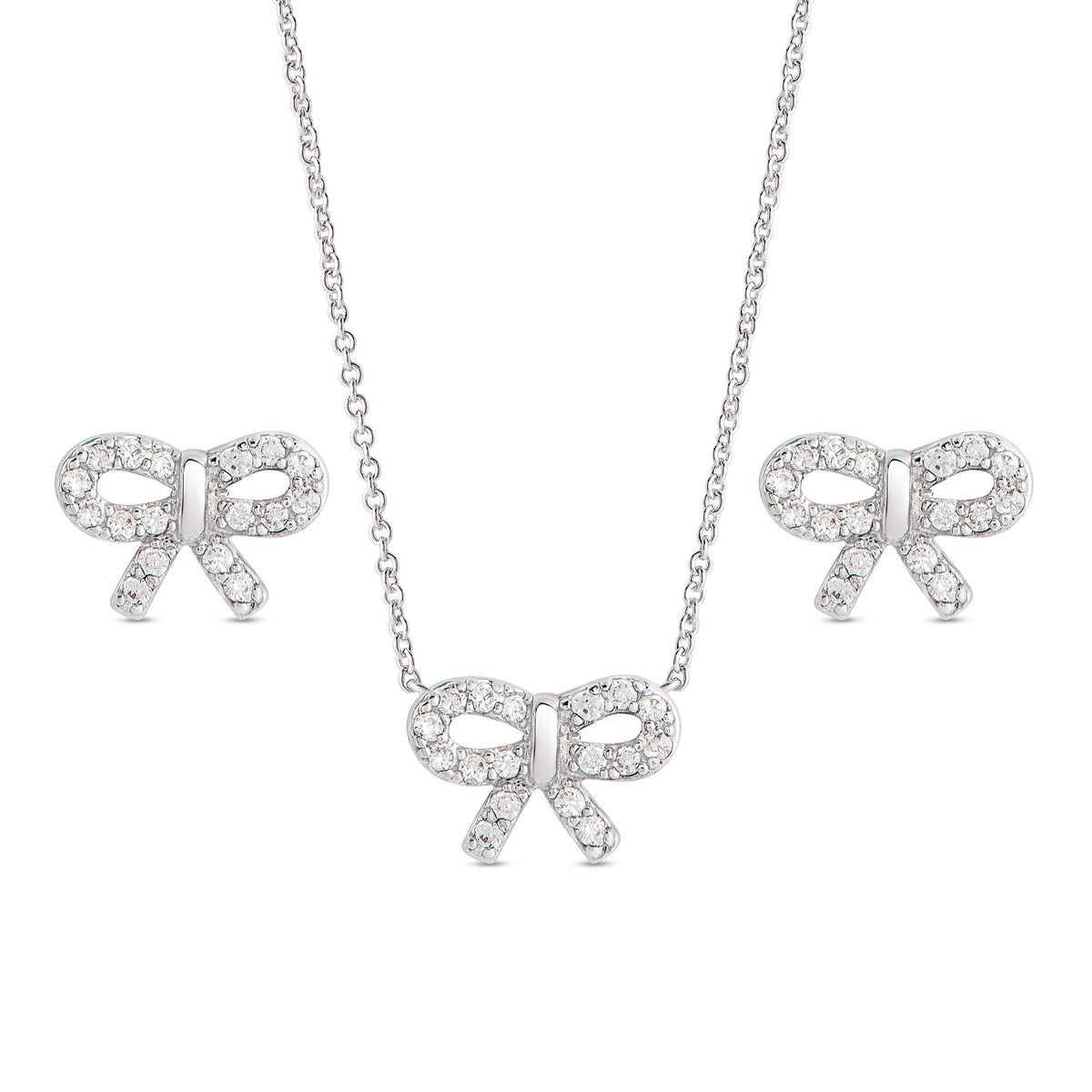 CZ Bow Pendant and Earring Set Sterling Silver – Default Title