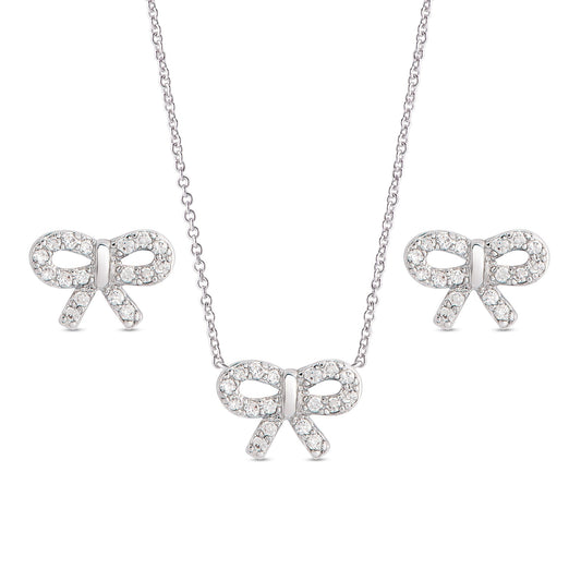 CZ Bow Pendant and Earring Set Sterling Silver – Default Title