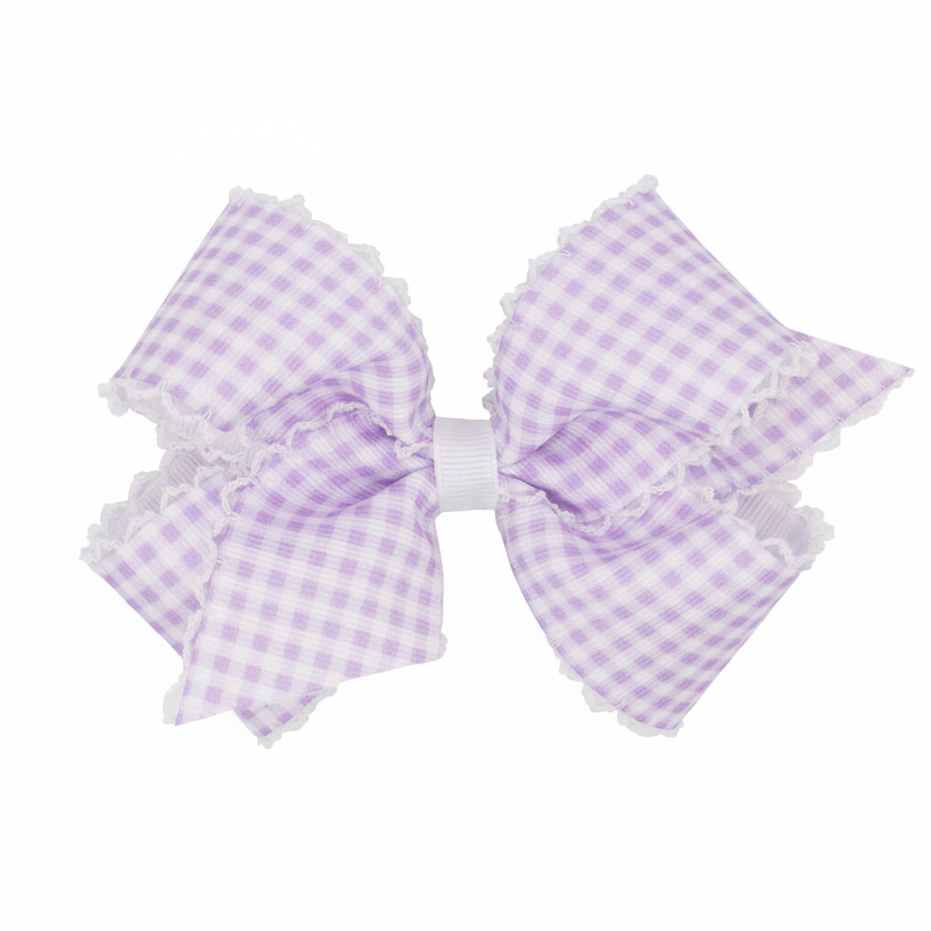 Medium Gingham Print Grosgrain Bow – Light Orchid