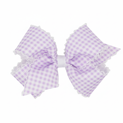 Medium Gingham Print Grosgrain Bow – Light Orchid