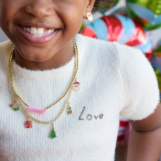 Merry Christmas Kids Charm Necklace - worn view