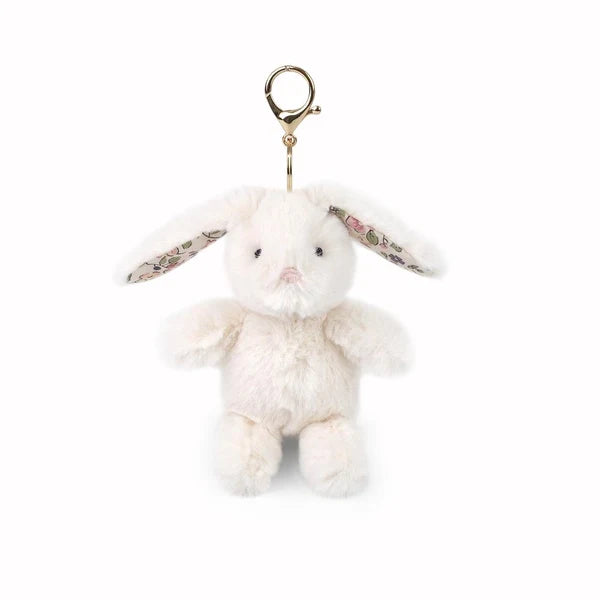 Mon Ami Faith Bunny bag charm in cream with floral-lined ears and gold lobster clasp