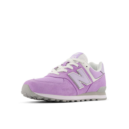 New Balance 574 Core Lace Big Kids, Lilac Glow/Bright Lavender, GC574ESL, opposite-side front three-quarter view