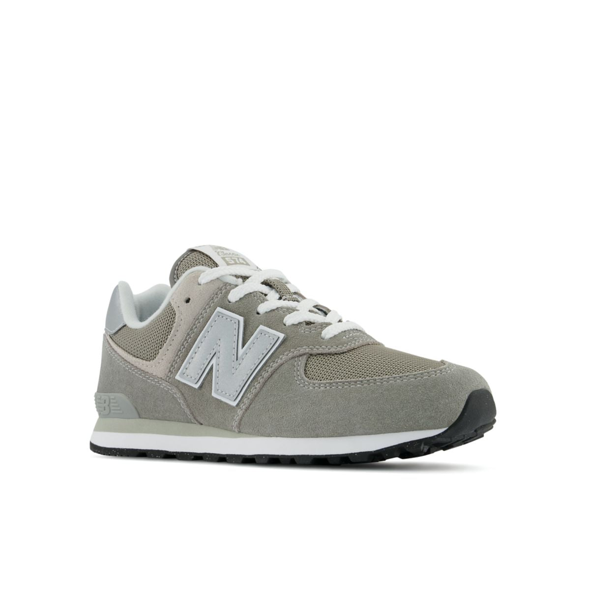 New Balance 574 Core Lace Big Kids, Grey White-EVG, GC574EVG, front three-quarter view