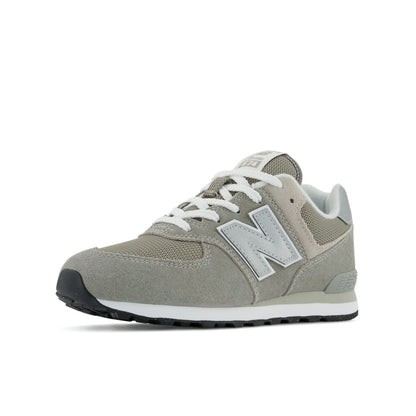 New Balance 574 Core Lace Big Kids, Grey White-EVG, GC574EVG, opposite-side front three-quarter view