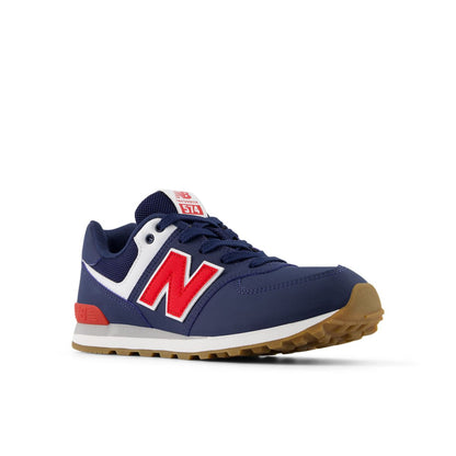 New Balance 574 Core Lace Big Kids, Blue Red, GC574NF, front three-quarter view