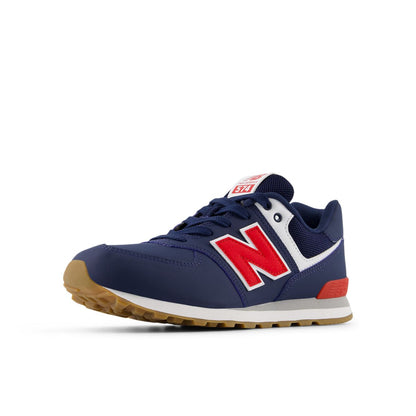New Balance 574 Core Lace Big Kids, Blue Red, GC574NF, opposite-side front three-quarter view