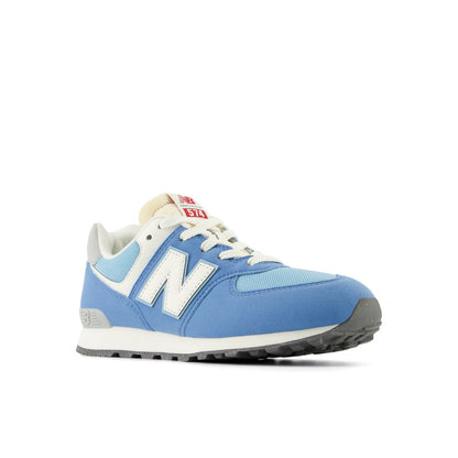 New Balance 574 Core Lace Big Kids, Blue/White, GC574RCA, front three-quarter view