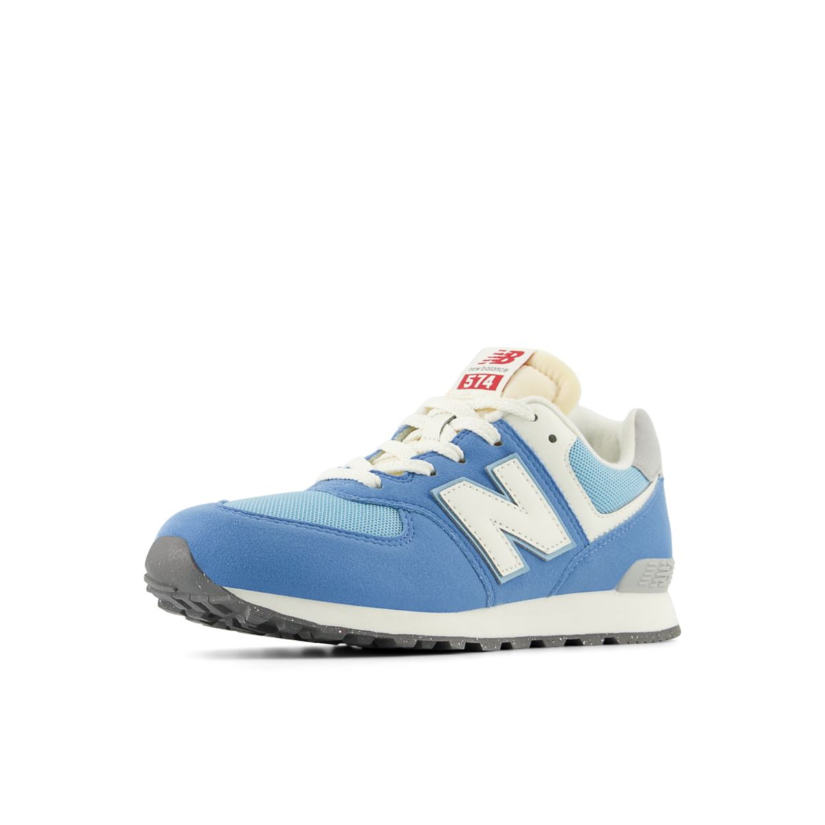 New Balance 574 Core Lace Big Kids, Blue/White, GC574RCA, opposite-side front three-quarter view