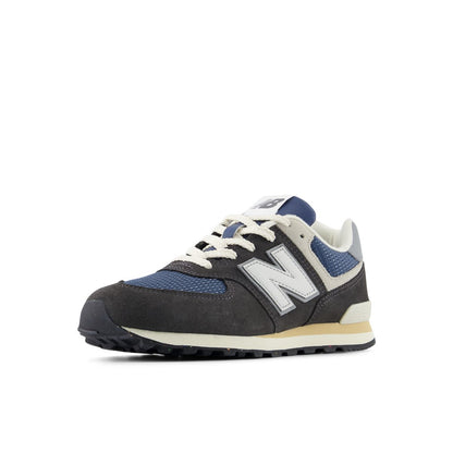 New Balance 574 Core Lace Big Kids, Black Grey, GC574SGG, opposite-side front three-quarter view