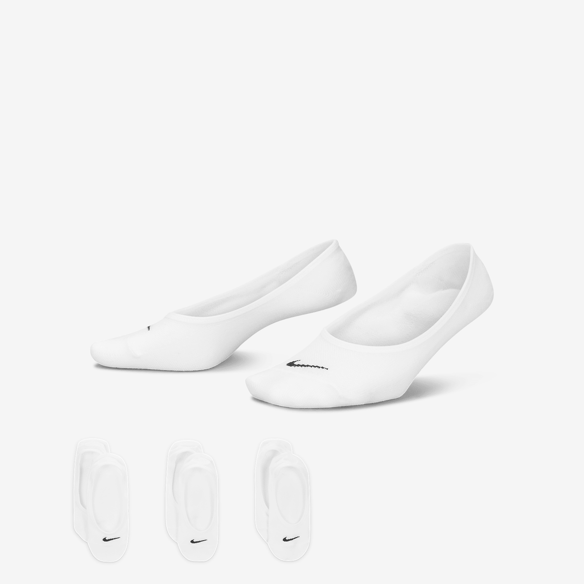 Nike Everyday Lightweight Footie Socks, three pairs in White/Black, style SX4863-101