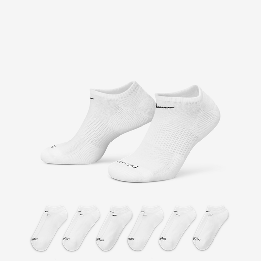 Nike Everyday Plus Cushioned No-Show Socks, six pairs in White/Black, style SX6898-100